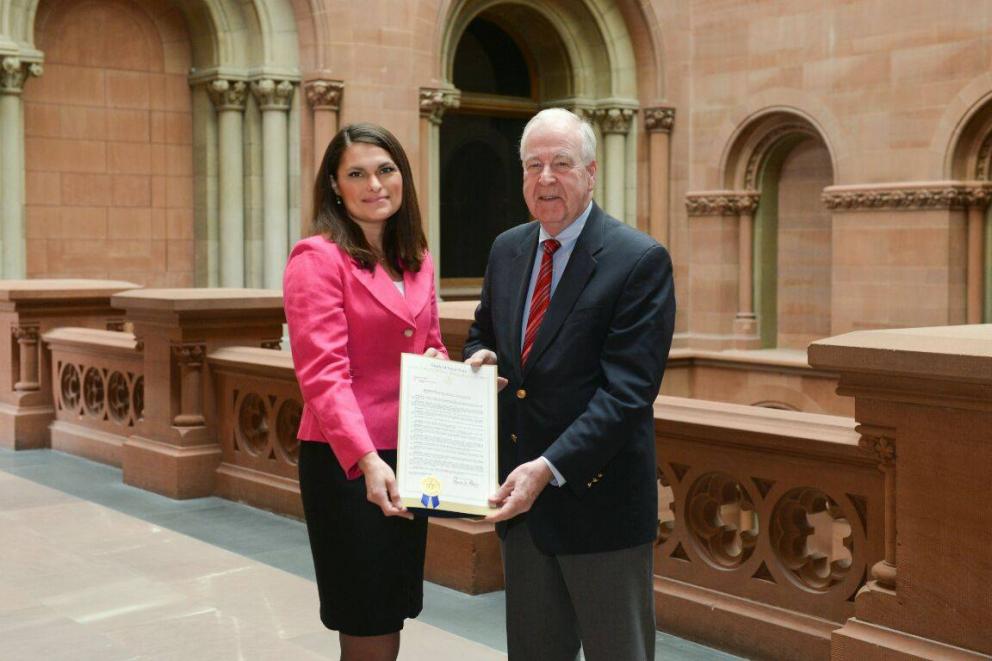 Senator Hannon presenting the Legislative Resolution for NYS Health IT Week 2016 to Susan Rueckwald, NYS HIMSS Chapter Co-Secretary.